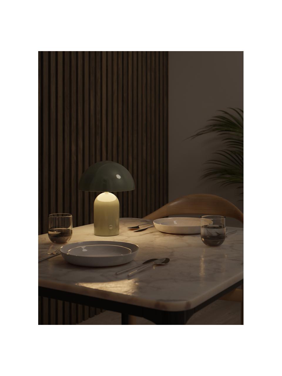 Lámpara de mesa pequeña LED Walter, portátil, Cable: cubierto en tela, Verde oliva, Ø 19 x Al 25 cm