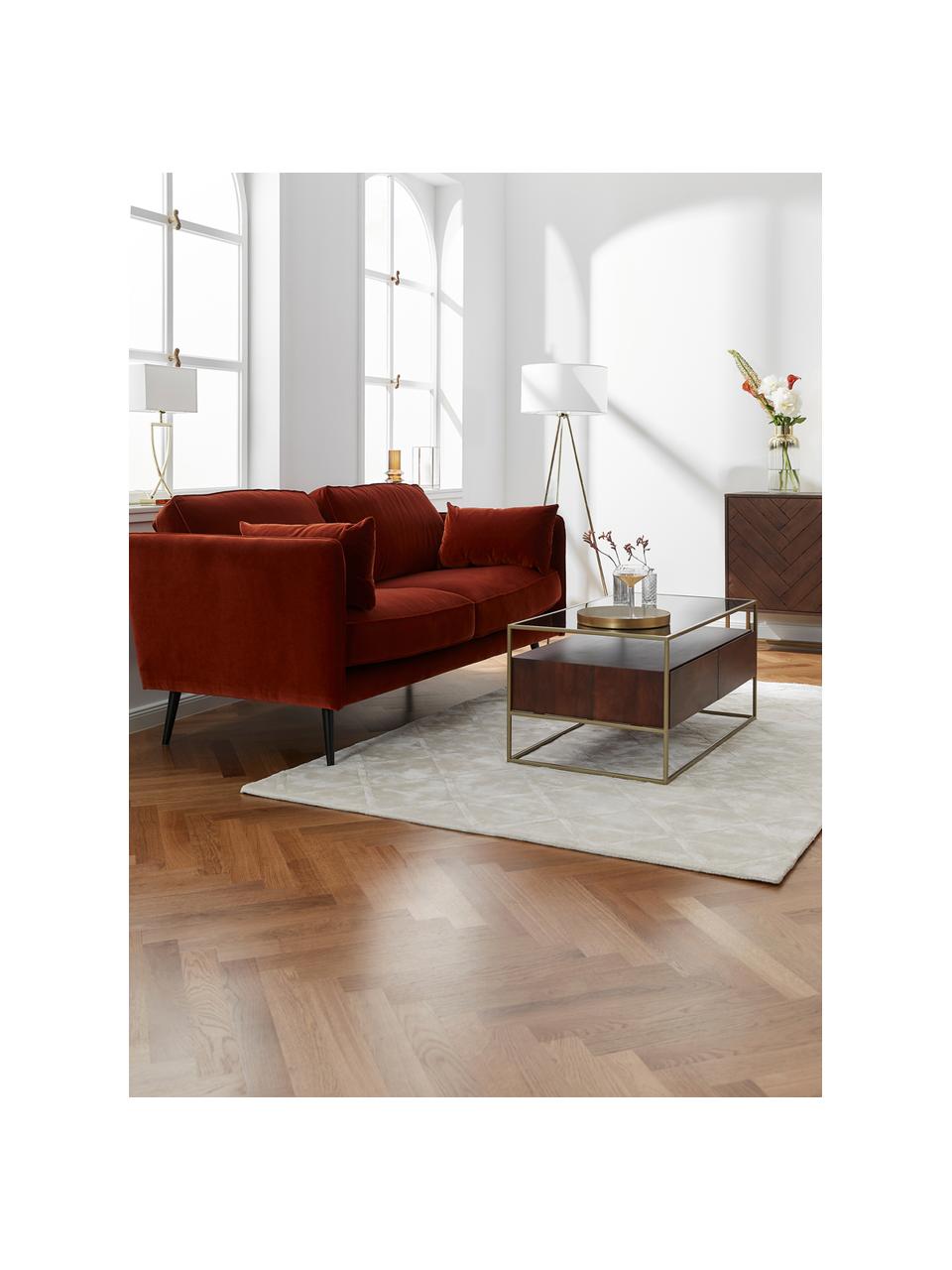 Sofa z aksamitu z drewnianymi nogami Paola (2-osobowa), Tapicerka: aksamit (poliester) Dzięk, Nogi: drewno świerkowe z certyf, Rdzawoczerwony aksamit, S 179 x G 95 cm