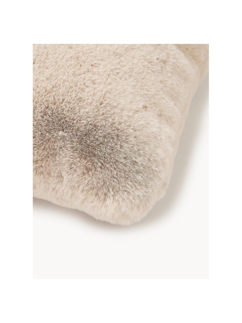 Housse de coussin 40x40 moelleuse en fourrure synthétique lisse Mette, Beige, larg. 40 x long. 40 cm