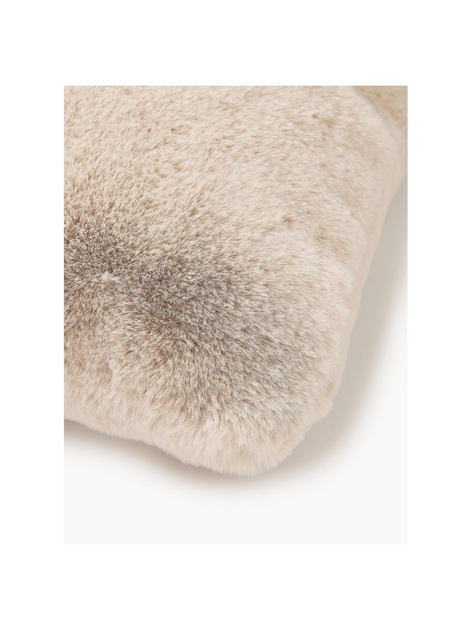 Housse de coussin 40x40 moelleuse en fourrure synthétique lisse Mette, Beige, larg. 40 x long. 40 cm