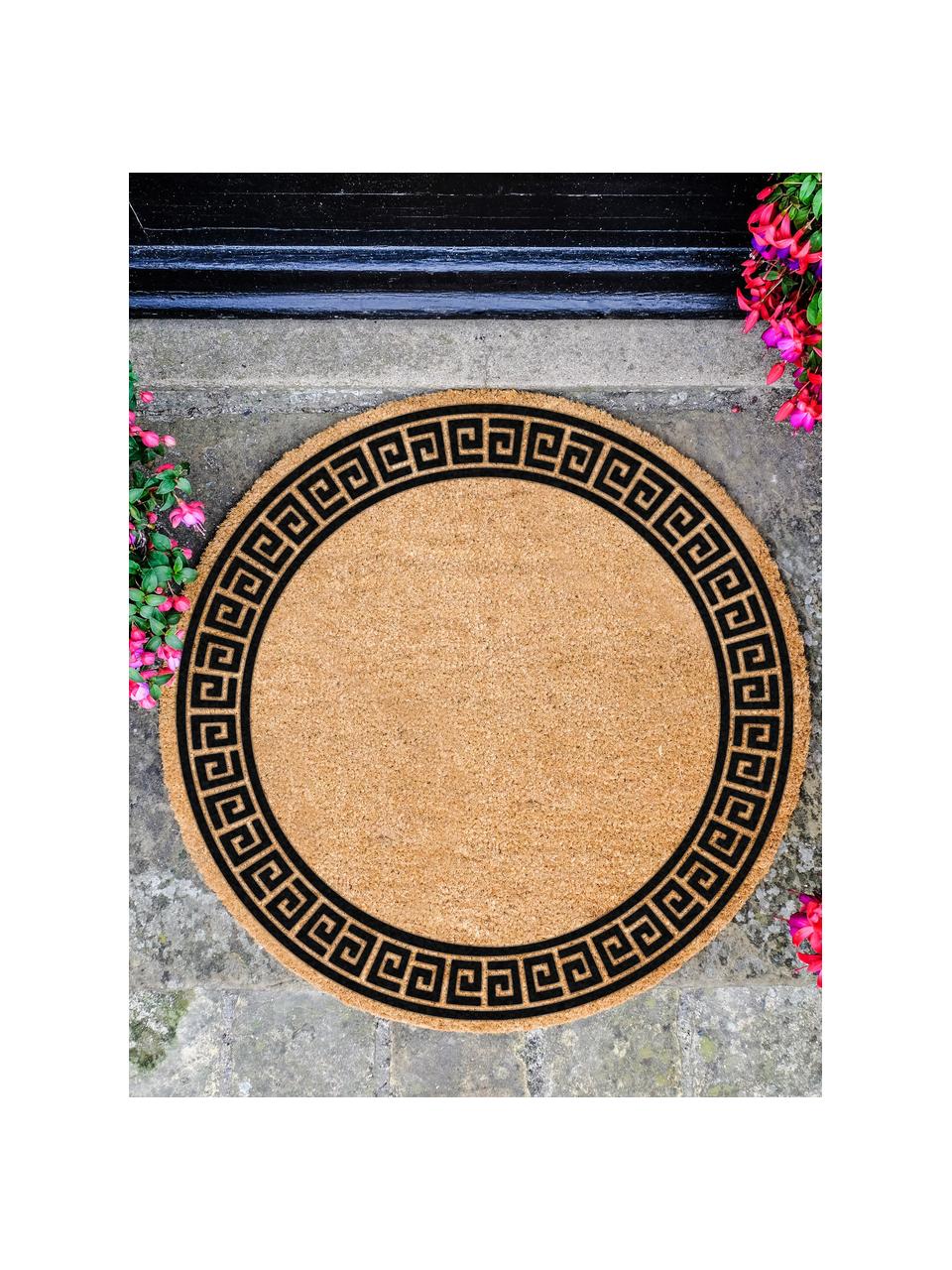 Paillasson rond Greek Border, Beige, noir, Ø 70 cm