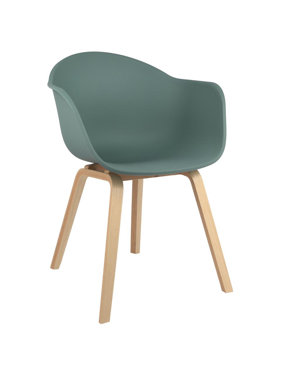 Krzesło z podłokietnikami z tworzywa sztucznego Claire, Nogi: drewno bukowe, Szarozielony, drewno bukowe, S 60 x G 54 cm