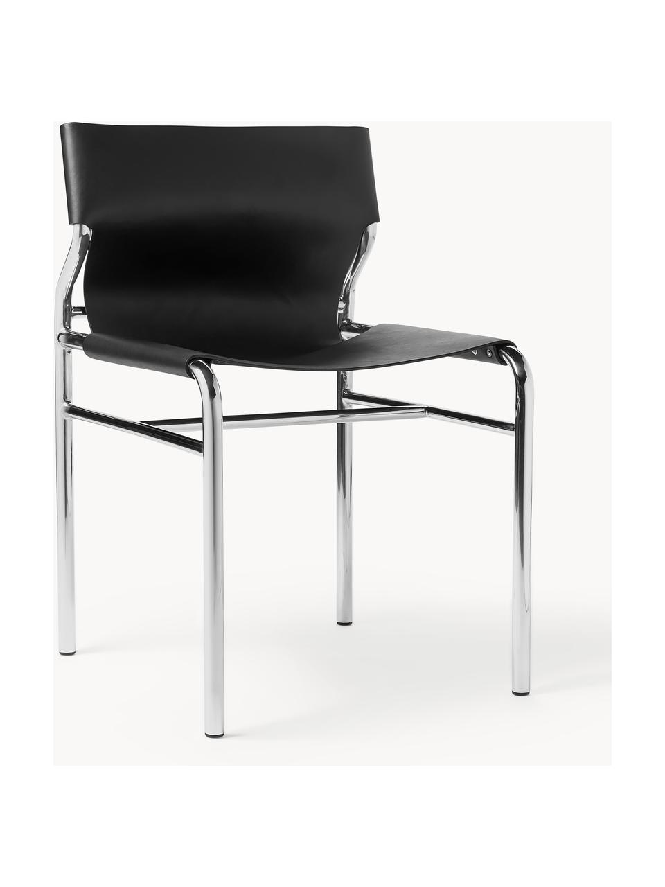 Krzesło ze skóry Haku, Tapicerka: skóra, Nogi: metal, błyszczący, Czarny, S 50 x G 53 cm