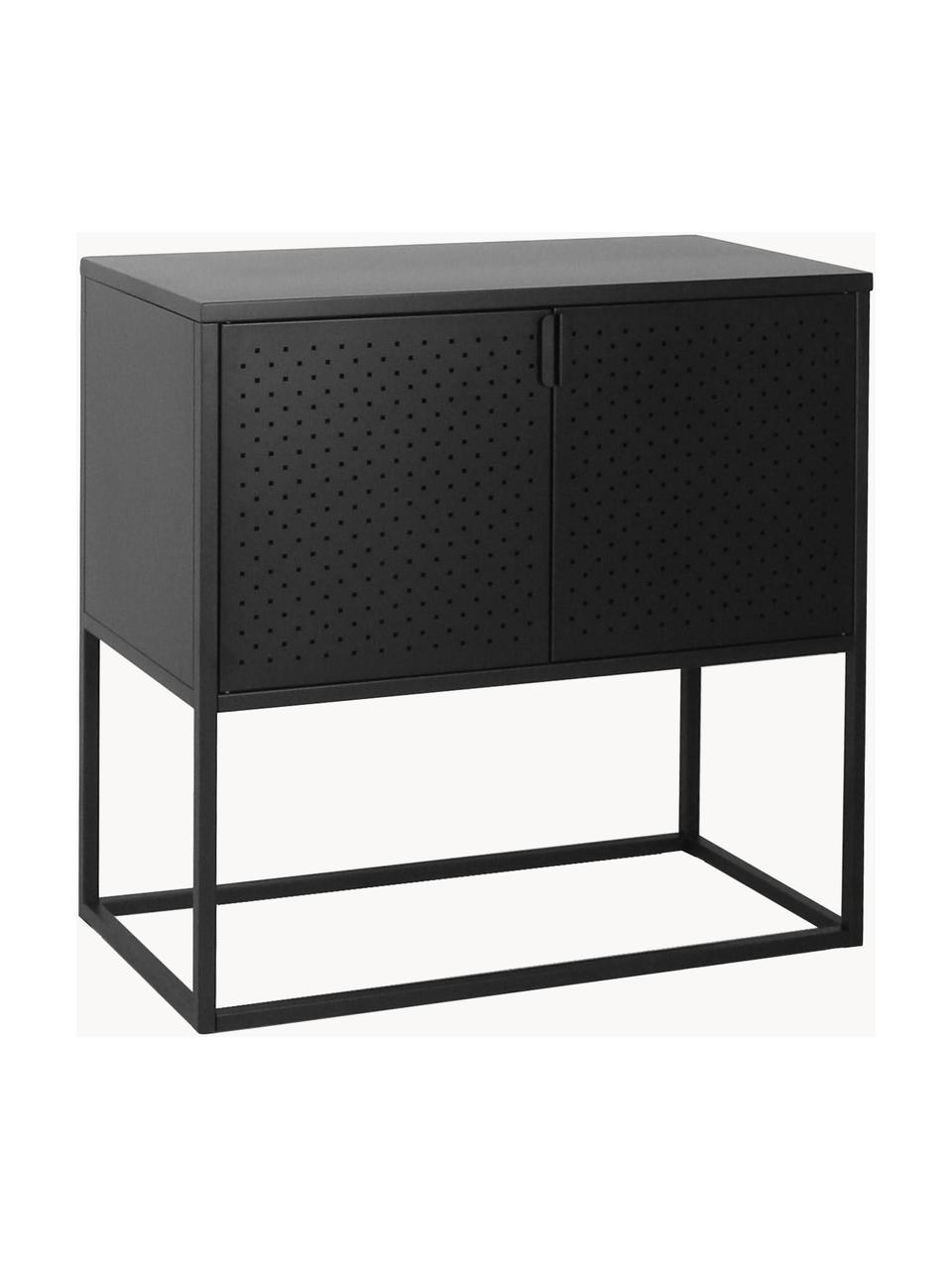 Kleines Metall-Sideboard Neptun mit Türen, Metall, pulverbeschichtet, Schwarz, B 82 x H 80 cm
