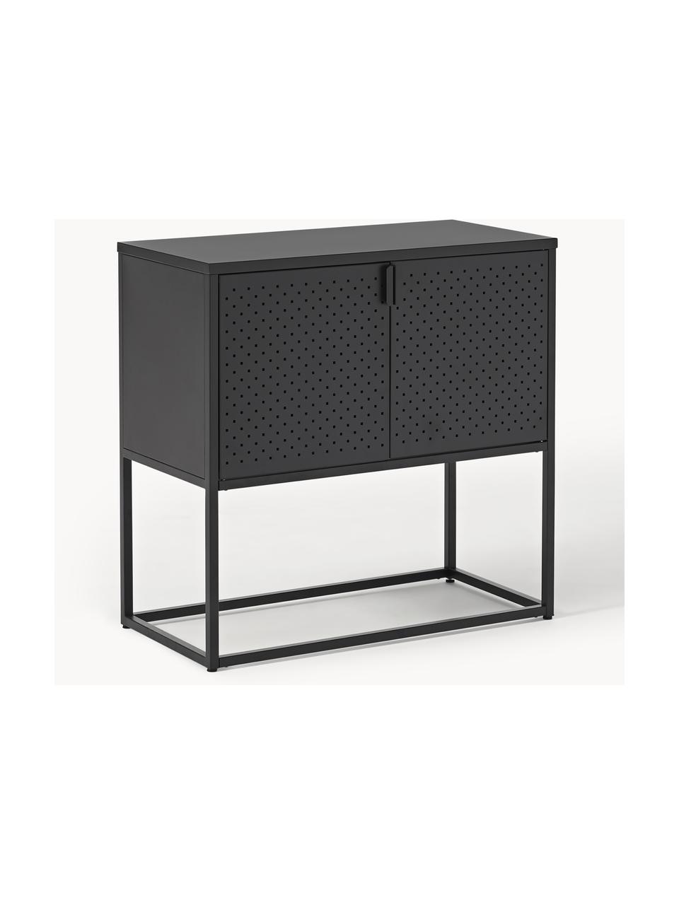 Credenza piccola in metallo Neptun, Metallo verniciato a polvere, Nero, Larg. 82 x Alt. 80 cm