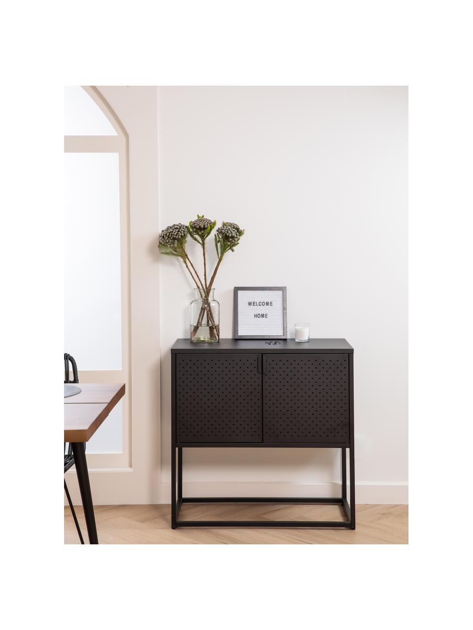 Credenza piccola in metallo Neptun, Metallo verniciato a polvere, Nero, Larg. 82 x Alt. 80 cm