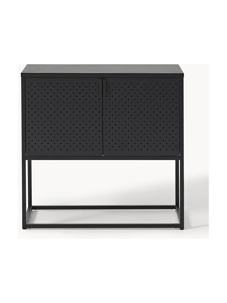 Credenza piccola in metallo Neptun, Metallo verniciato a polvere, Nero, Larg. 82 x Alt. 80 cm