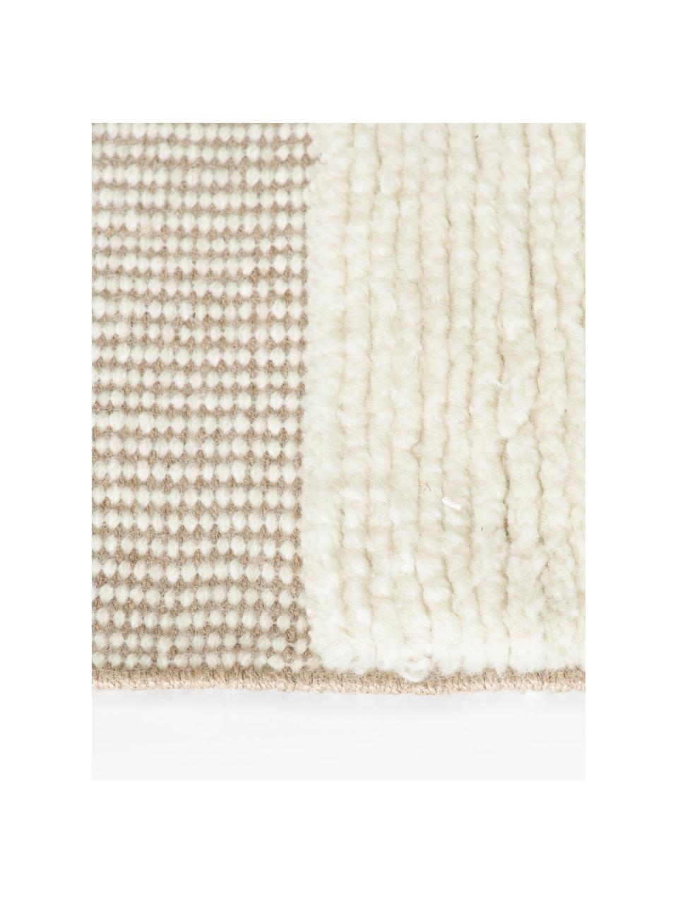 Handgewebter Teppich Laine mit Hoch-Tief-Muster und Fransen, 57% Wolle (RWS-zertifiziert), 35% Jute, 8% Baumwolle, Beige, Cremeweiß, B 120 x L 180 cm (Größe S)