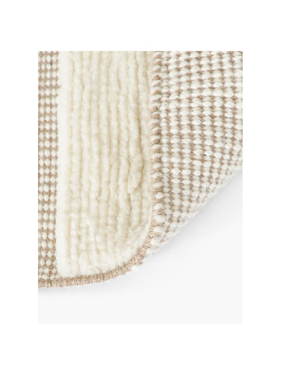 Tapis en relief à franges Laine, 57 % laine (certifiée RWS), 35 % jute, 8 % coton, Beige, blanc crème, larg. 120 x long. 180 cm (taille S)