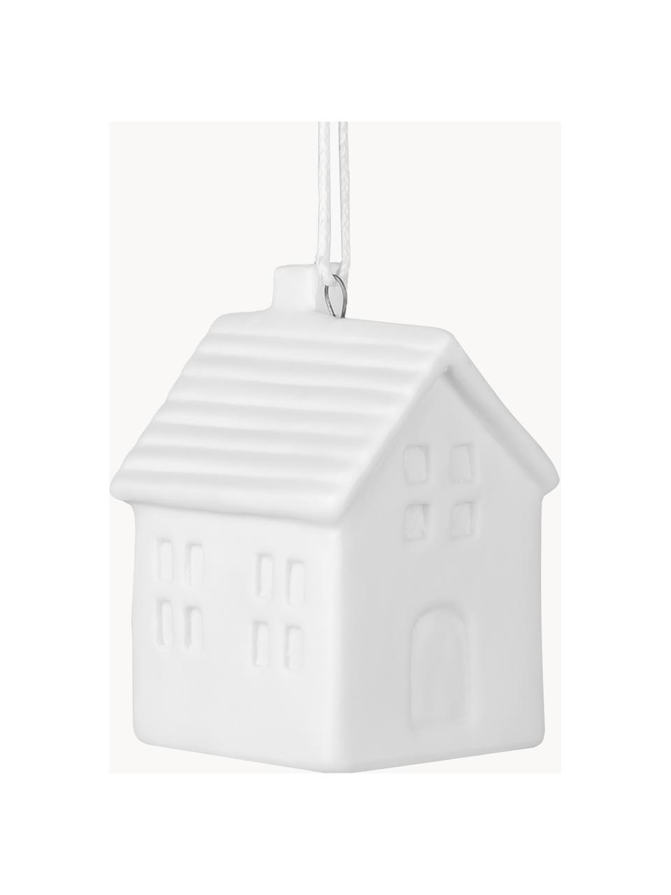 Handgefertigte Baumanhänger Home, 6 Stück, Porzellan, Weiss, B 4 x H 6 cm