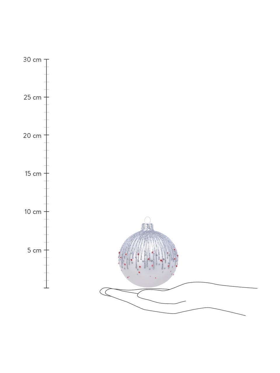 Kerstballen Aniela, 2 stuks, Wit, zilverkleurig, rood, Ø 8 cm