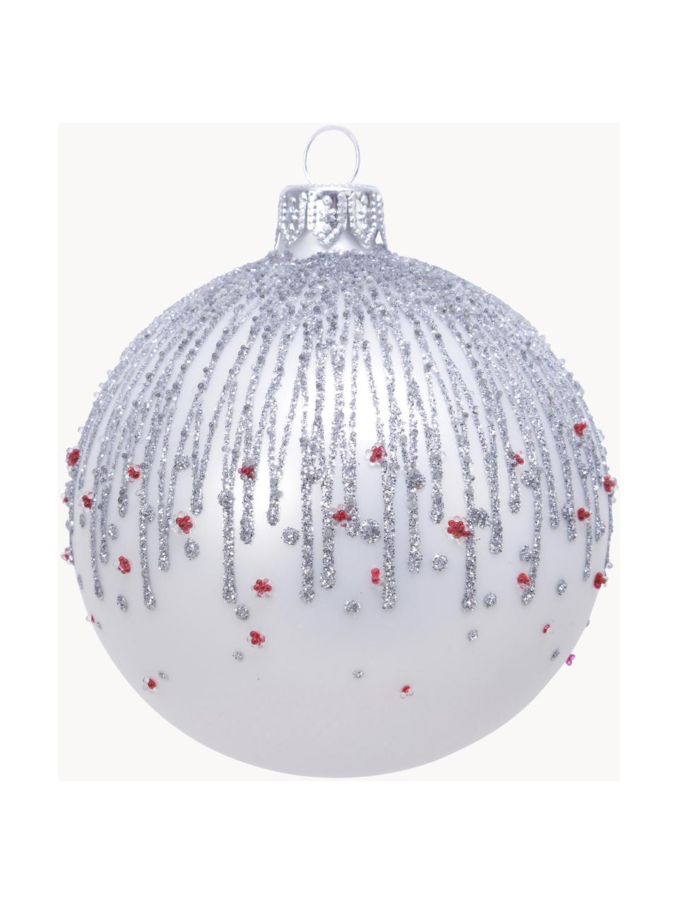 Bolas de Navidad Aniela, 2 uds., Blanco, plateado, rojo, Ø 8 cm