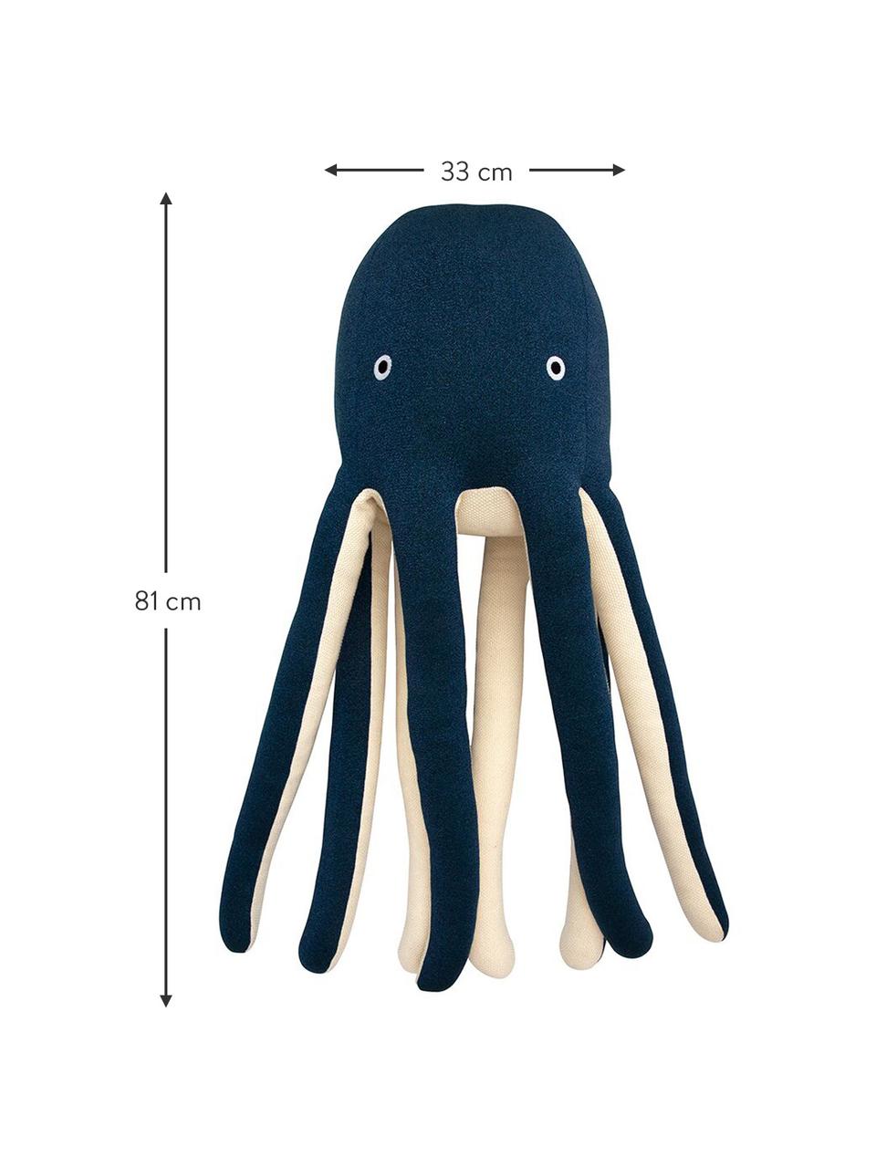 Peluche XL de coton bio Octopus Cosmo, Bleu foncé, crème