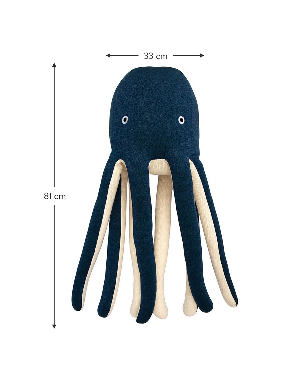 Peluche polipo Octopus Cosmo, 100% cotone biologico, certificato OCS, Blu scuro, crema, Larg. 33 x Alt. 81 cm