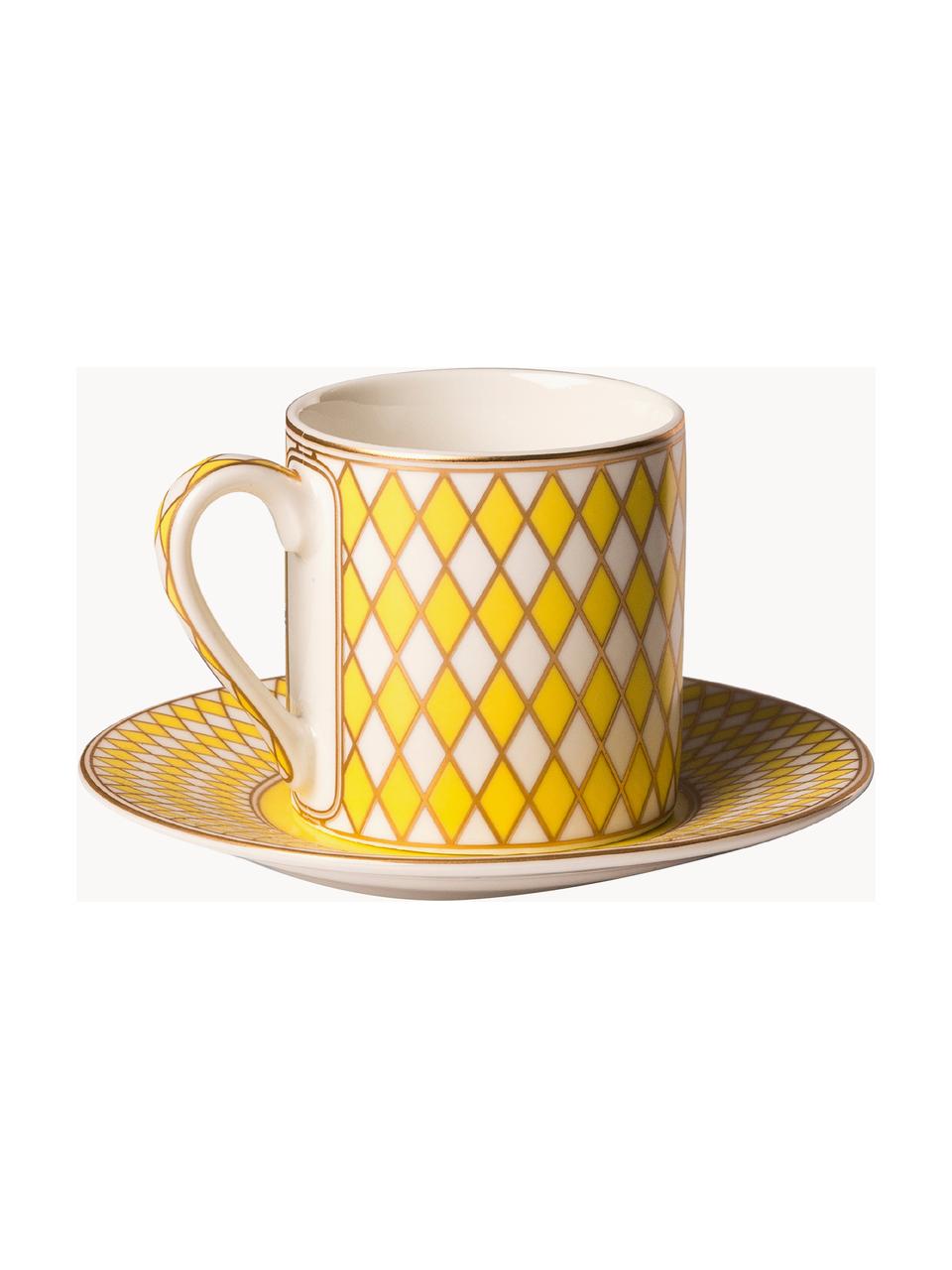 Set de tazas espresso con platito Chess, 4 uds., Porcelana esmaltado, Amarillo, verde, Off White, Ø 6 x Al 6 cm, 100 ml