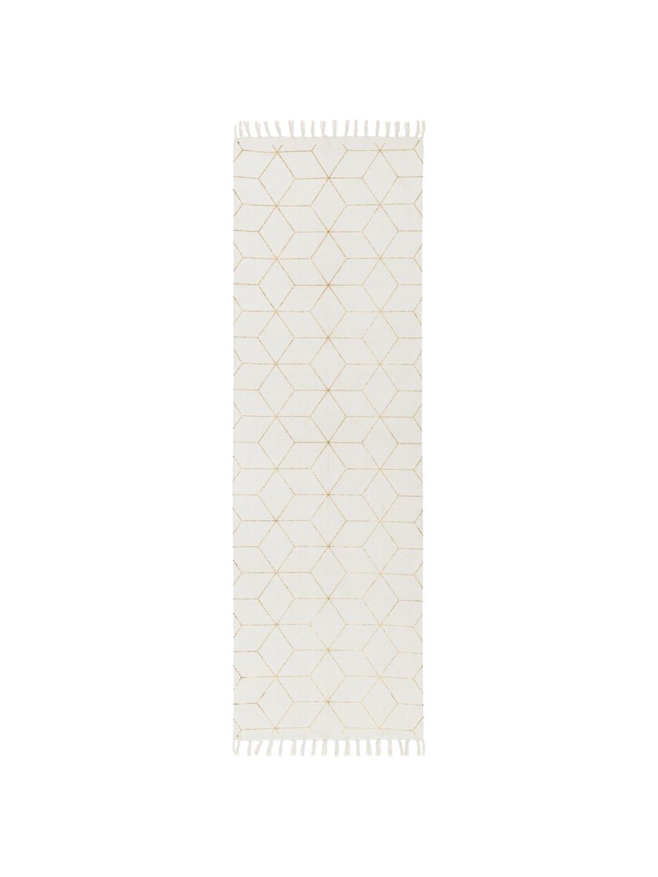 Tkany na płasko chodnik z bawełny Yena, Beżowy, złoty, S 80 x D 250 cm
