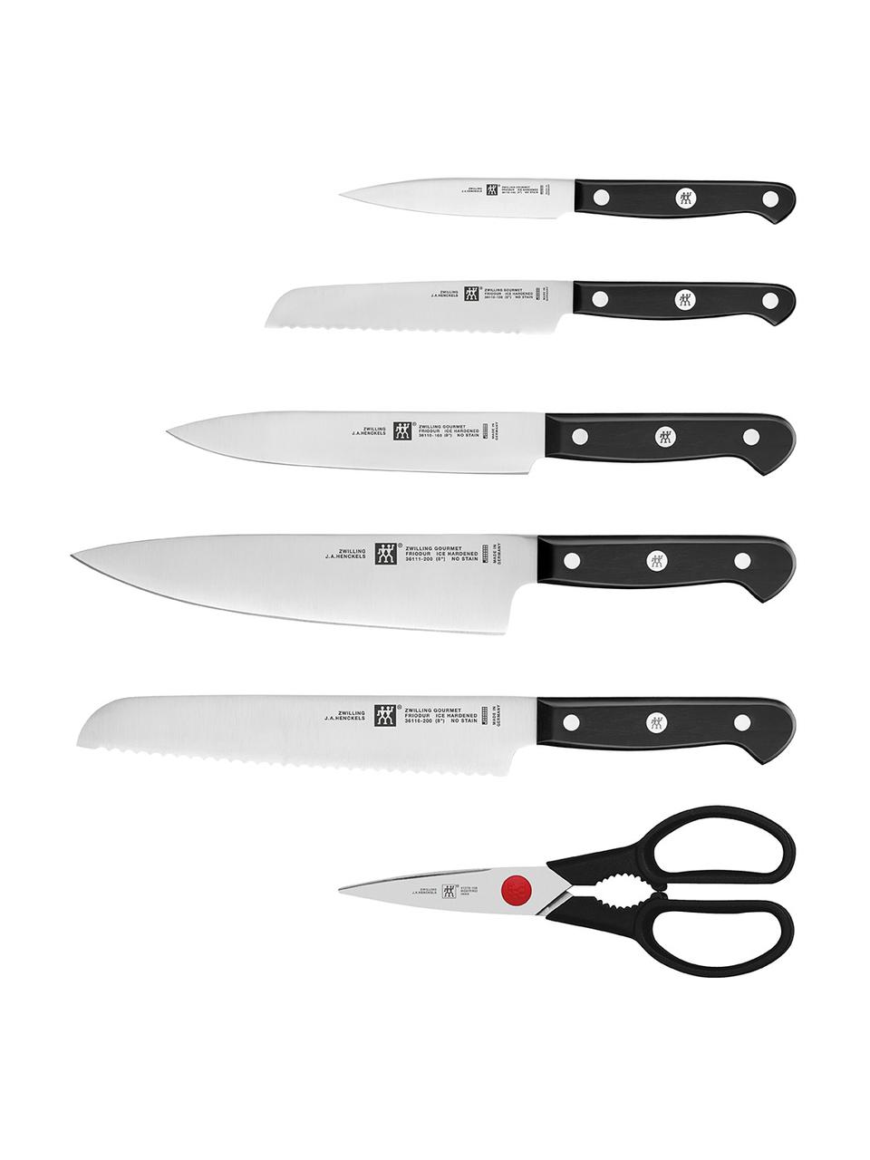 Bloque de cuchillos autoafilables Gourmet , 7 pzas., Cuchillo: acero inoxidable, Marrón, Set de diferentes tamaños