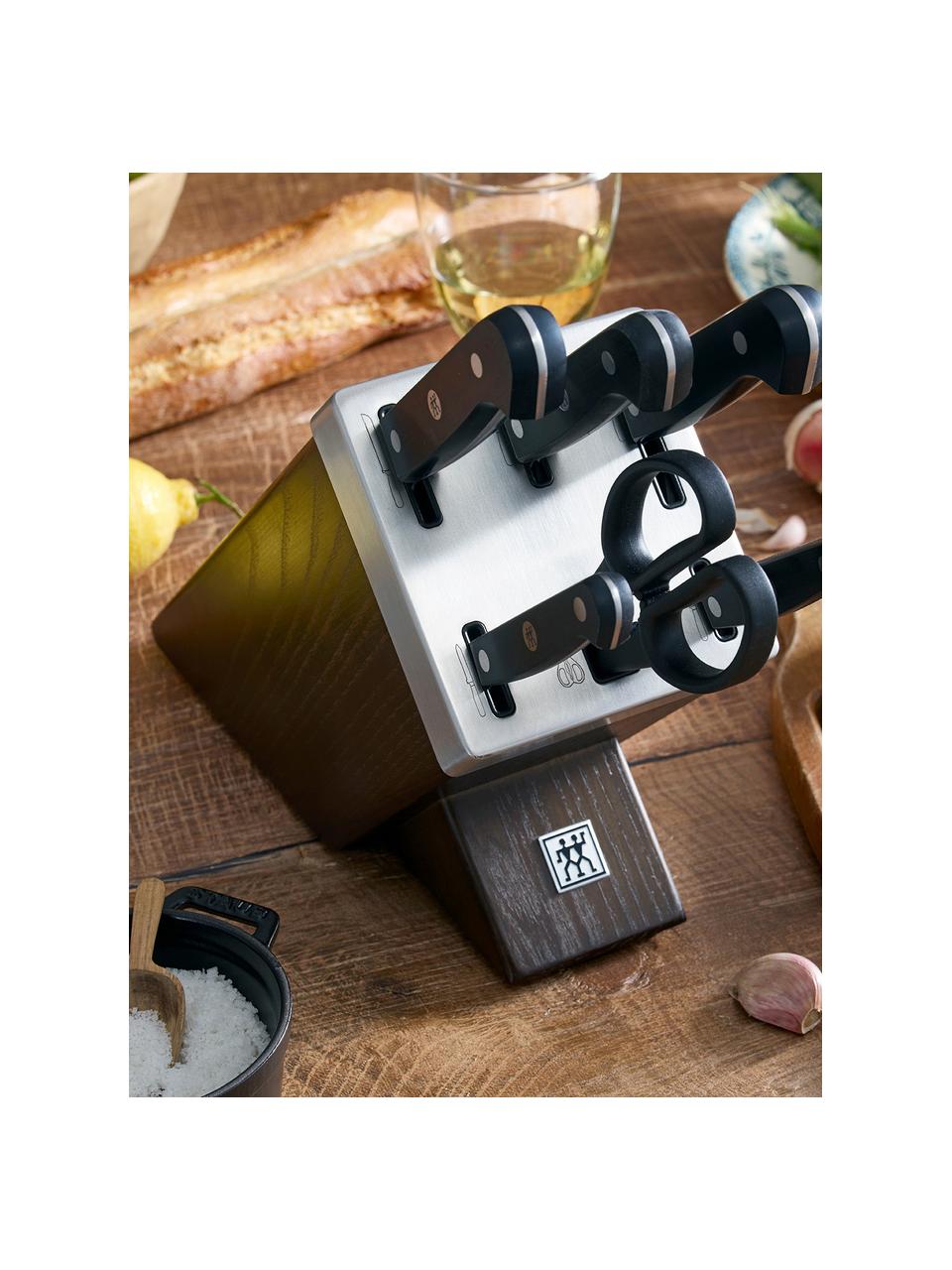 Bloque de cuchillos autoafilables Gourmet , 7 pzas., Cuchillo: acero inoxidable, Marrón, Set de diferentes tamaños