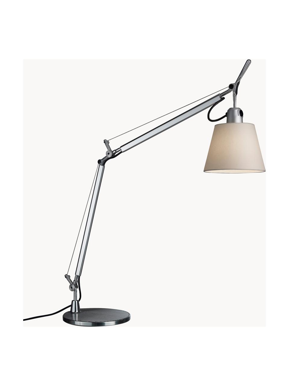 Große verstellbare Schreibtischlampe Tolomeo Basculante, Lampenschirm: Pergamentpapier, Gestell: Aluminium, beschichtet, Silberfarben, Off White, B 65 x H 66 - 75 cm