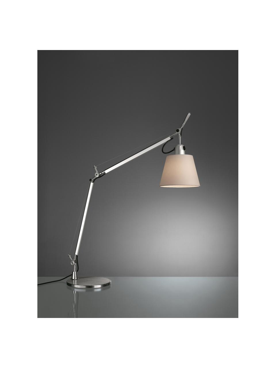 Grosse verstellbare Schreibtischlampe Tolomeo Basculante, Lampenschirm: Pergamentpapier, Gestell: Aluminium, beschichtet, Silberfarben, Off White, B 65 x H 66 - 75 cm