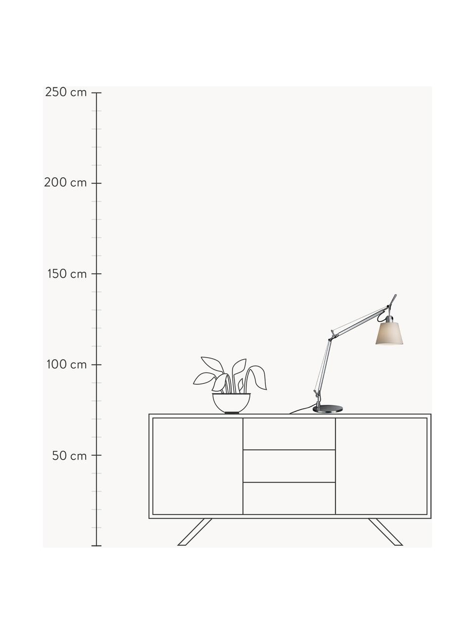 Große verstellbare Schreibtischlampe Tolomeo Basculante, Lampenschirm: Pergamentpapier, Gestell: Aluminium, beschichtet, Silberfarben, Off White, B 65 x H 66 - 75 cm