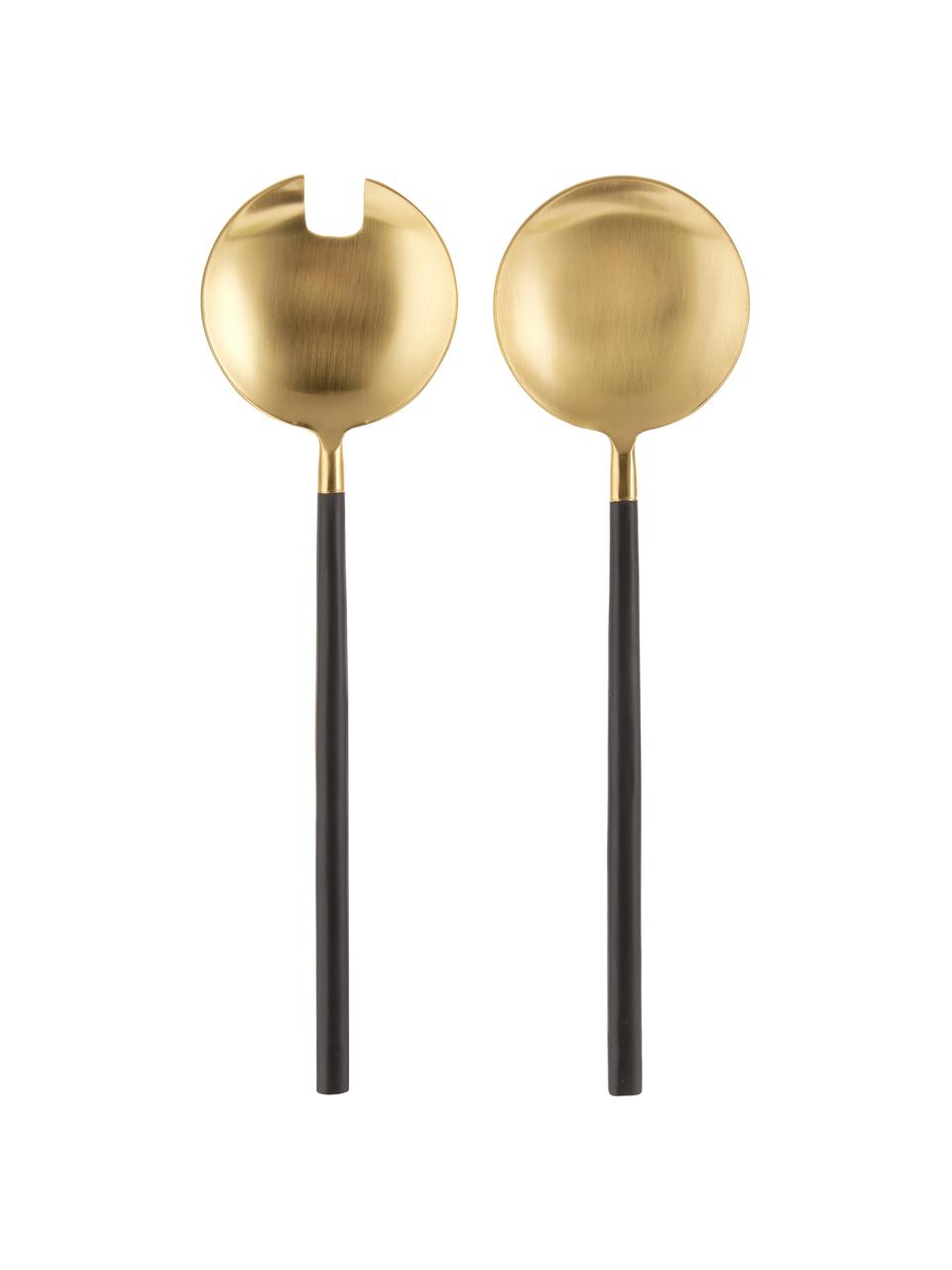 Cubiertos para ensalada Amine, 2 pzas., Acero inoxidable 18/10 recubierto

La cubertería está hecha de acero inoxidable. Por tanto, es duradera, inoxidable y resistente a las bacterias., Negro, dorado, L 27 cm