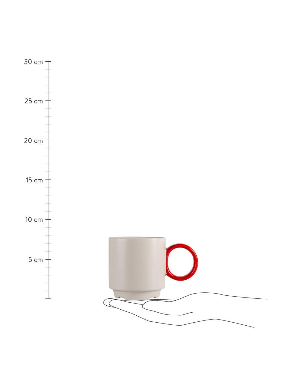 Tasse porcelaine grège/rouge Noor, 2 pièces, Porcelaine, Grège, rouge, Ø 8 x haut. 8 cm, 250 ml