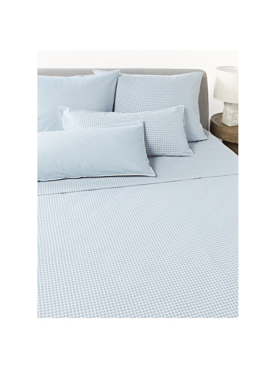 Sábana encimera de sirsaca Davey, Azul claro, blanco, Cama 150/160 cm (240 x 280 cm)