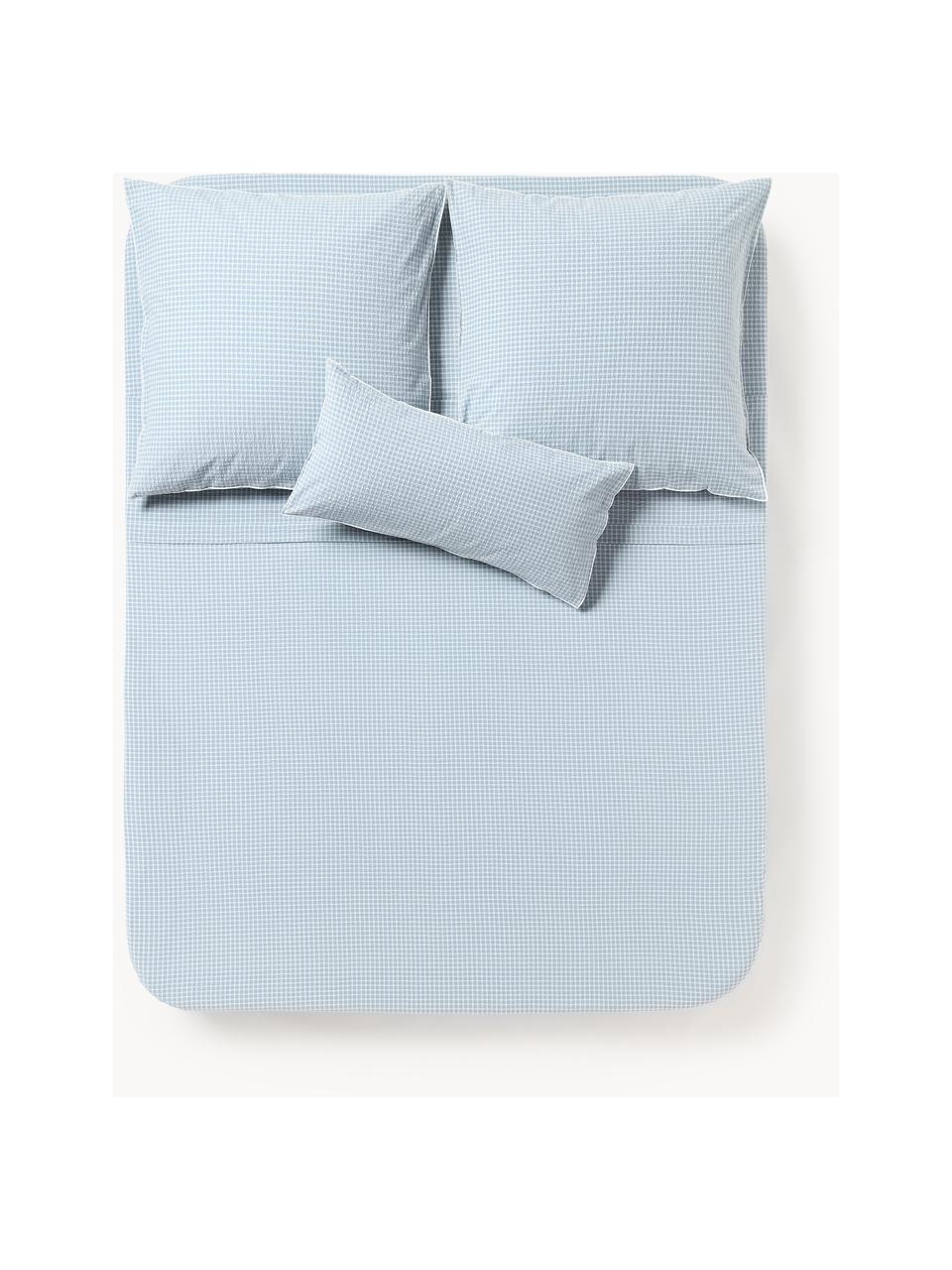 Sábana encimera de sirsaca Davey, Azul claro, blanco, Cama 150/160 cm (240 x 280 cm)