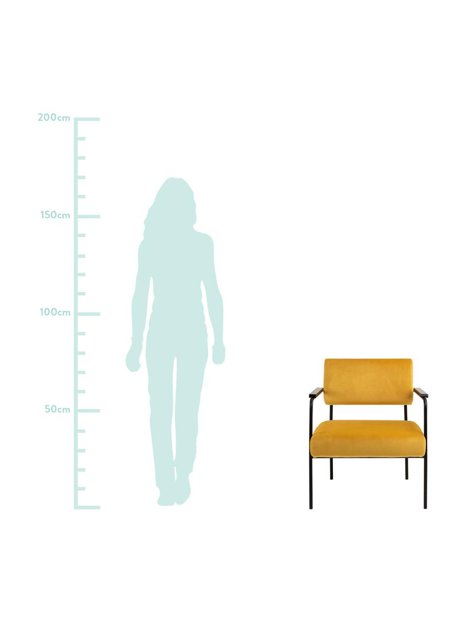 Fotel wypoczynkowy z aksamitu Cloe, Tapicerka: aksamit poliestrowy 25 00, Stelaż: metal malowany proszkowo, Aksamitny żółty, S 67 x G 67 cm