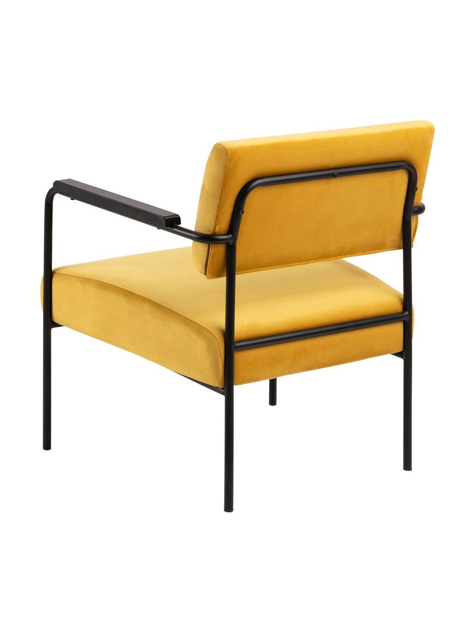 Fluwelen lounge fauteuil Cloe, Bekleding: polyester fluweel, Frame: gepoedercoat metaal, Fluweel geel, 67 x 67 cm