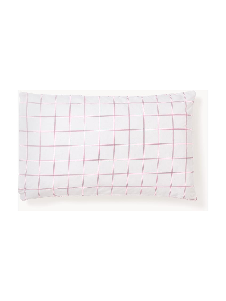 Federa reversibile in cotone a quadri Enna, Bianco, rosa, Larg. 50 x Lung. 80 cm