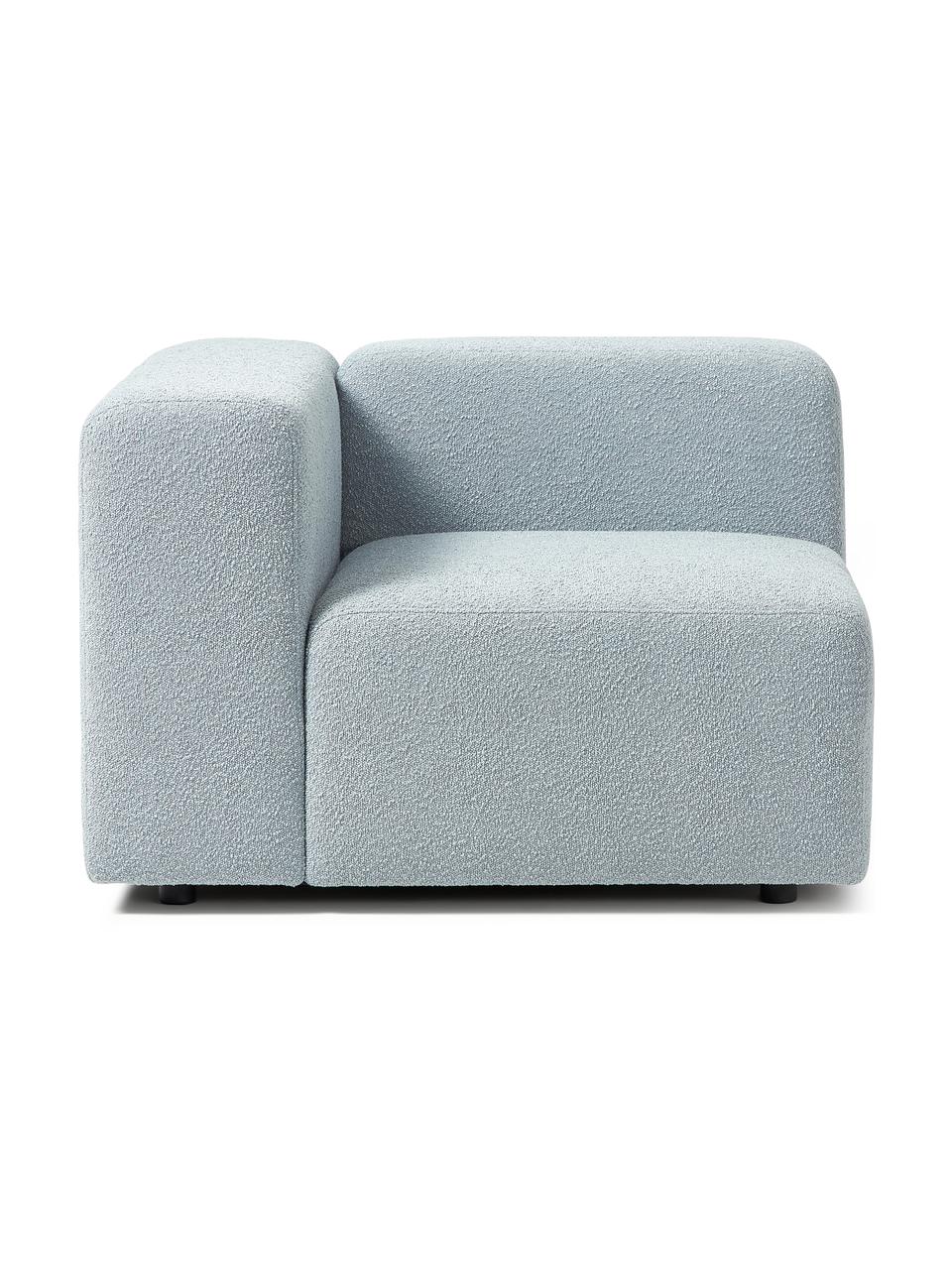 Bouclé-Eckmodul Lena, Bezug: Bouclé (93 % Polyester, 6, Gestell: Kiefernholz, Schichtholz,, Füße: Kunststoff, Bouclé Hellblau, B 105 x T 106 cm, Eckteil links