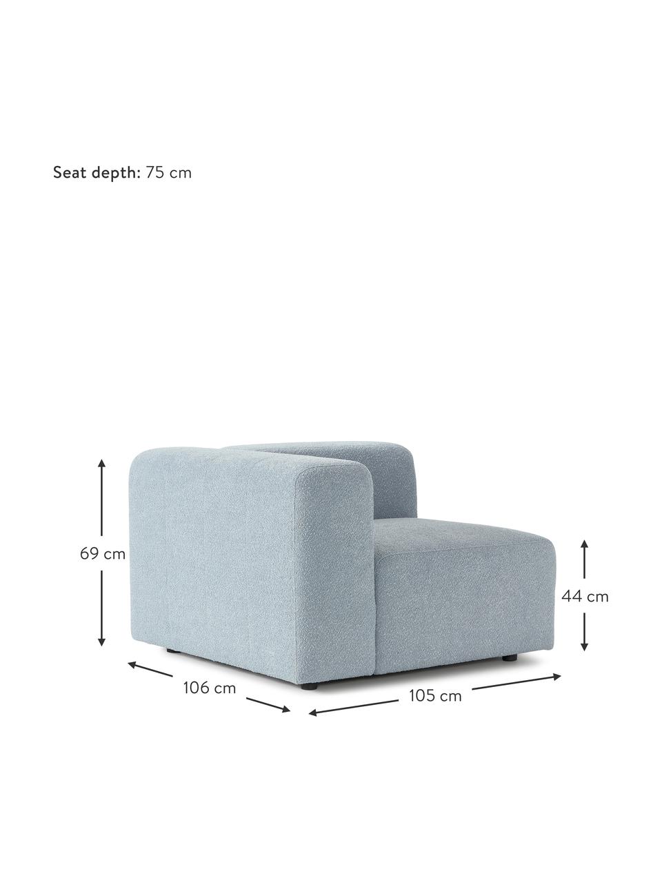 Bouclé-Eckmodul Lena, Bezug: Bouclé (93 % Polyester, 6, Gestell: Kiefernholz, Schichtholz,, Füße: Kunststoff, Bouclé Hellblau, B 105 x T 106 cm, Eckteil links