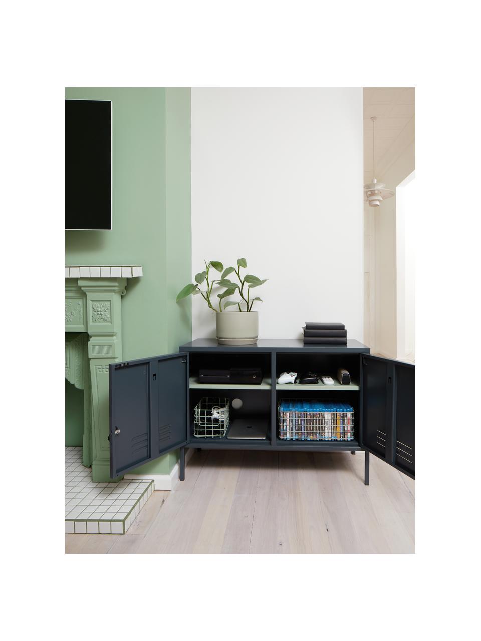 Credenza in metallo con ante Midi, Acciaio verniciato a polvere, Antracite, Larg. 100 x Alt. 72 cm