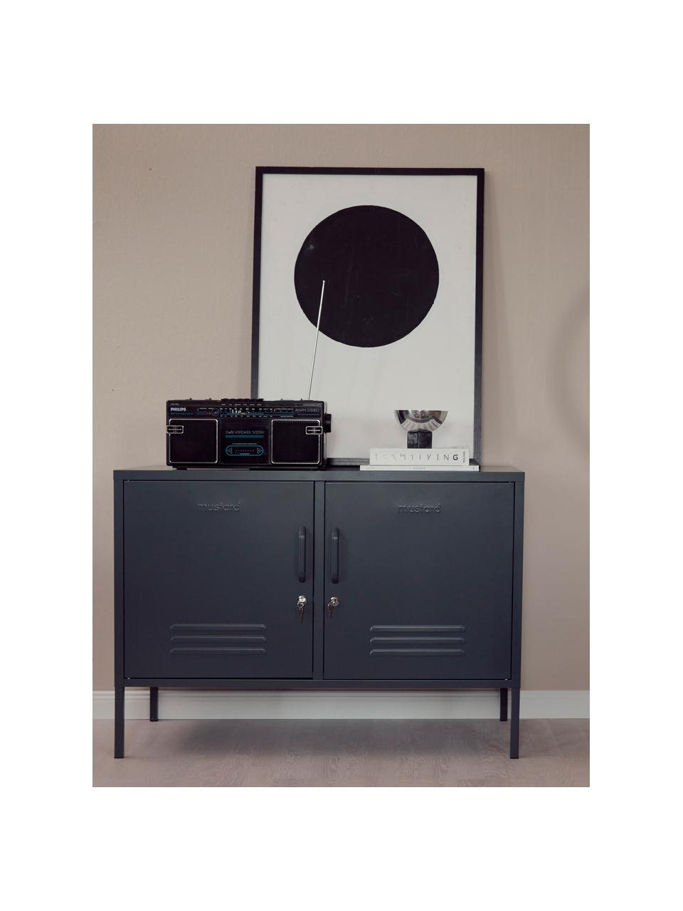 Credenza in metallo The Lowdown, Acciaio verniciato a polvere, Antracite, Larg. 100 x Alt. 72 cm