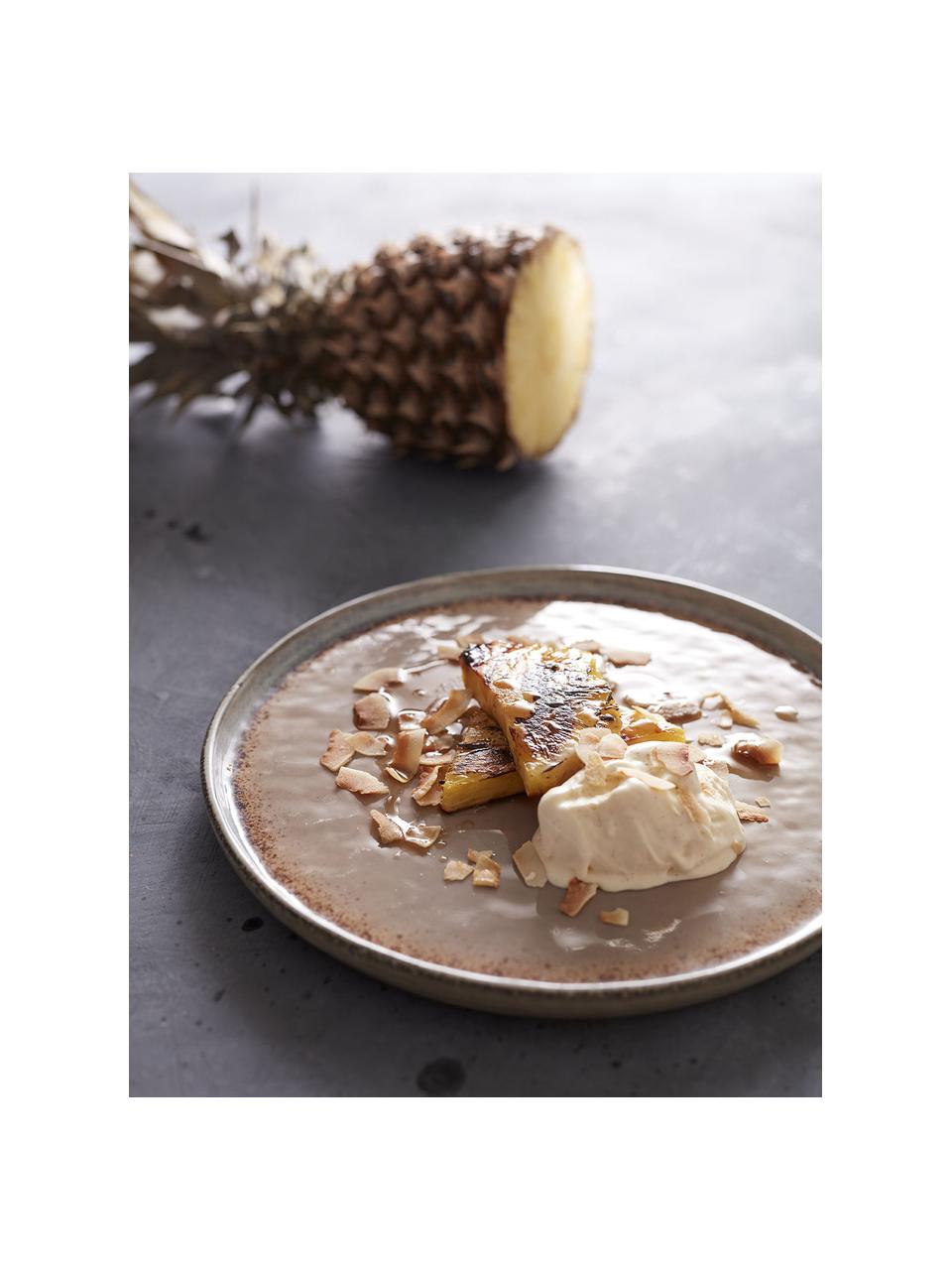 Platos postre artesanales Nomimono, 2 uds., Gres, Tonos grises, beige y azules, Ø 17 cm