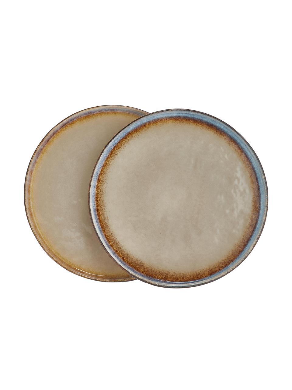 Handgemaakte dessertbord Nomimono, 2 stuks, Keramiek, Grijs-, beige- en blauwtinten, Ø 17 cm