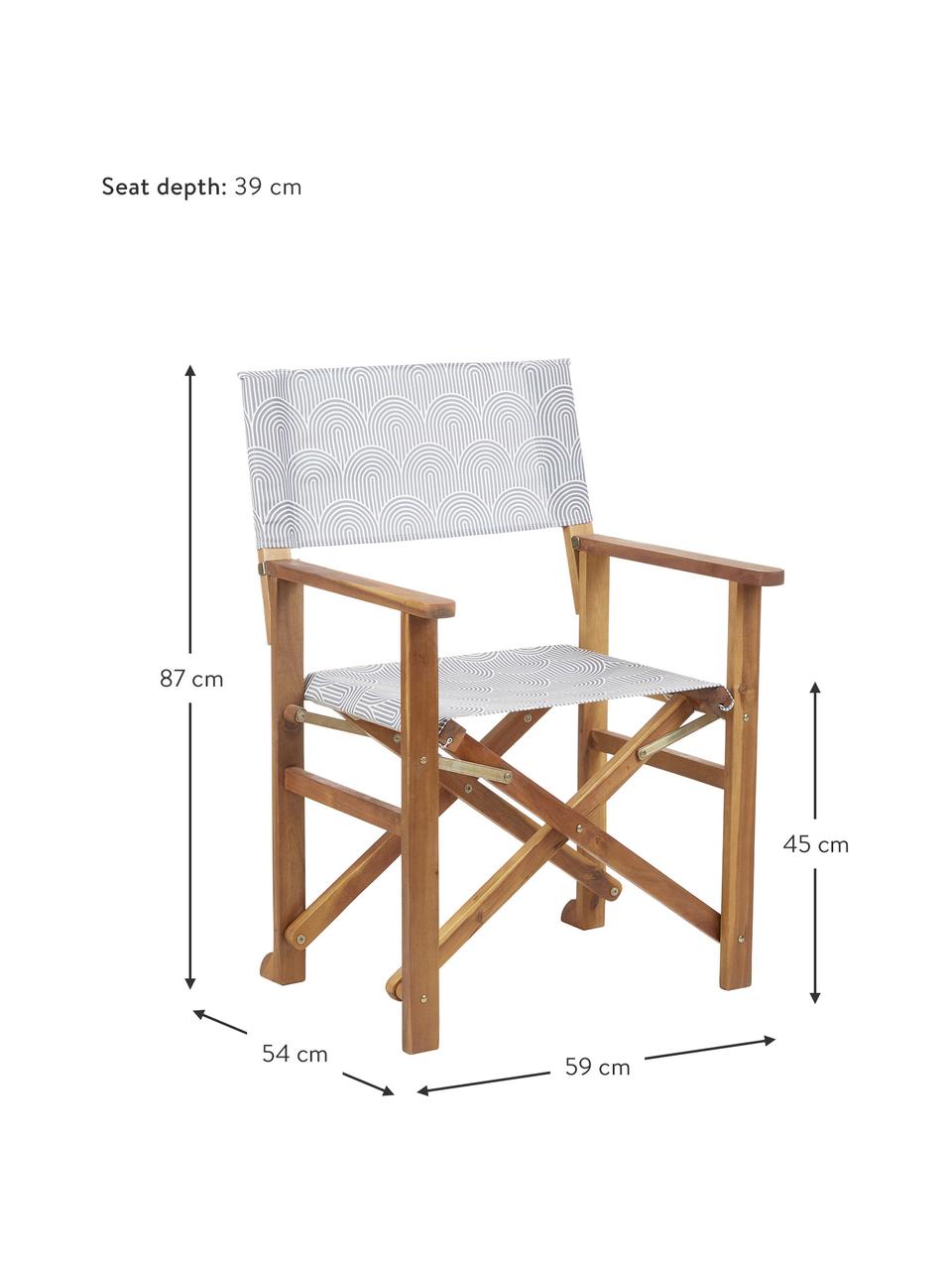 Klappbarer Regiestuhl Zoe mit Holzgestell, Gestell: Massives Akazienholz, geö, Grau, 59 x 87 cm