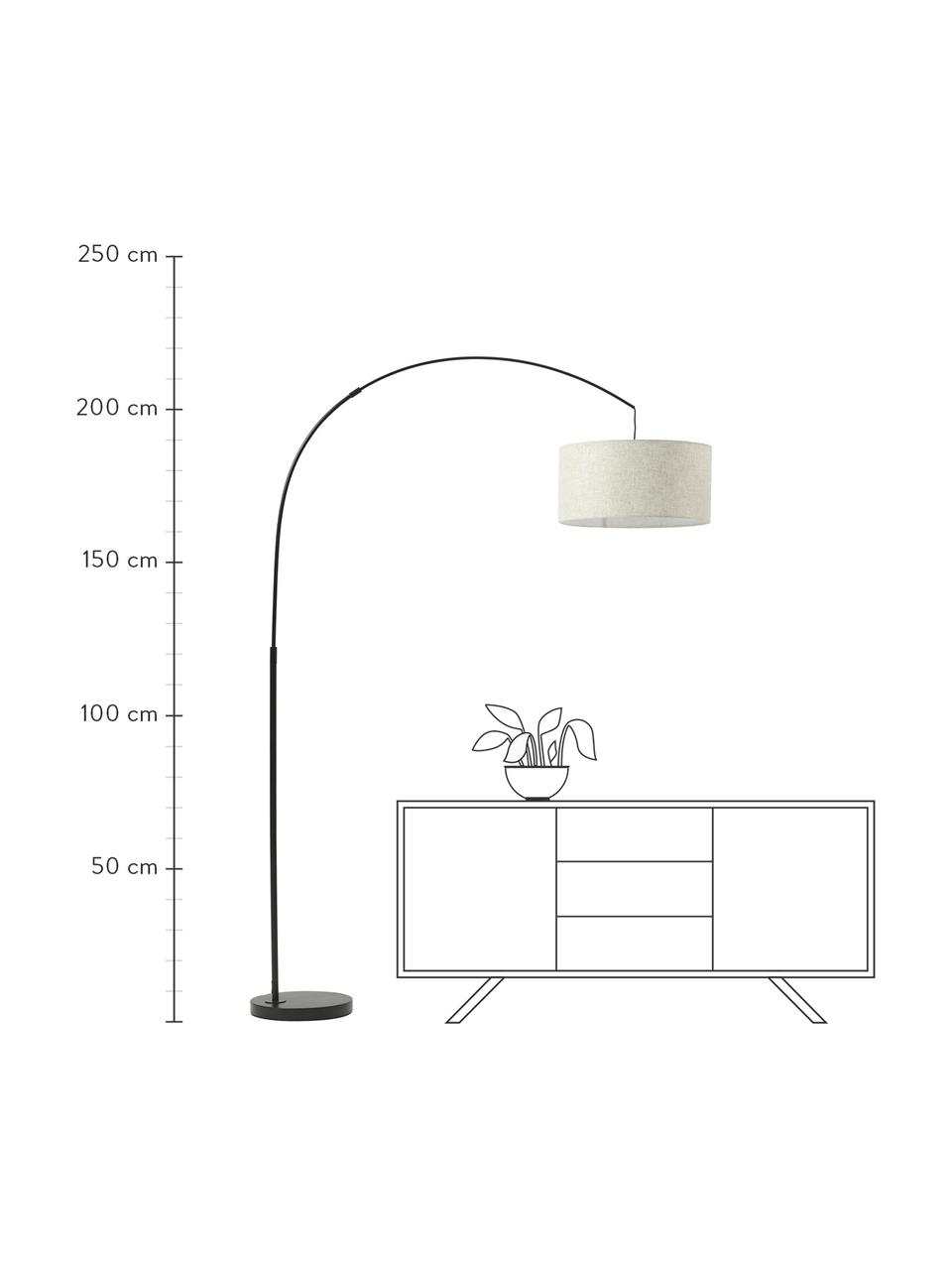 Lampada grande ad arco Niels, Base della lampada: metallo spazzolato, Paralume: lino, Beige, nero, Larg. 157 x Alt. 218 cm