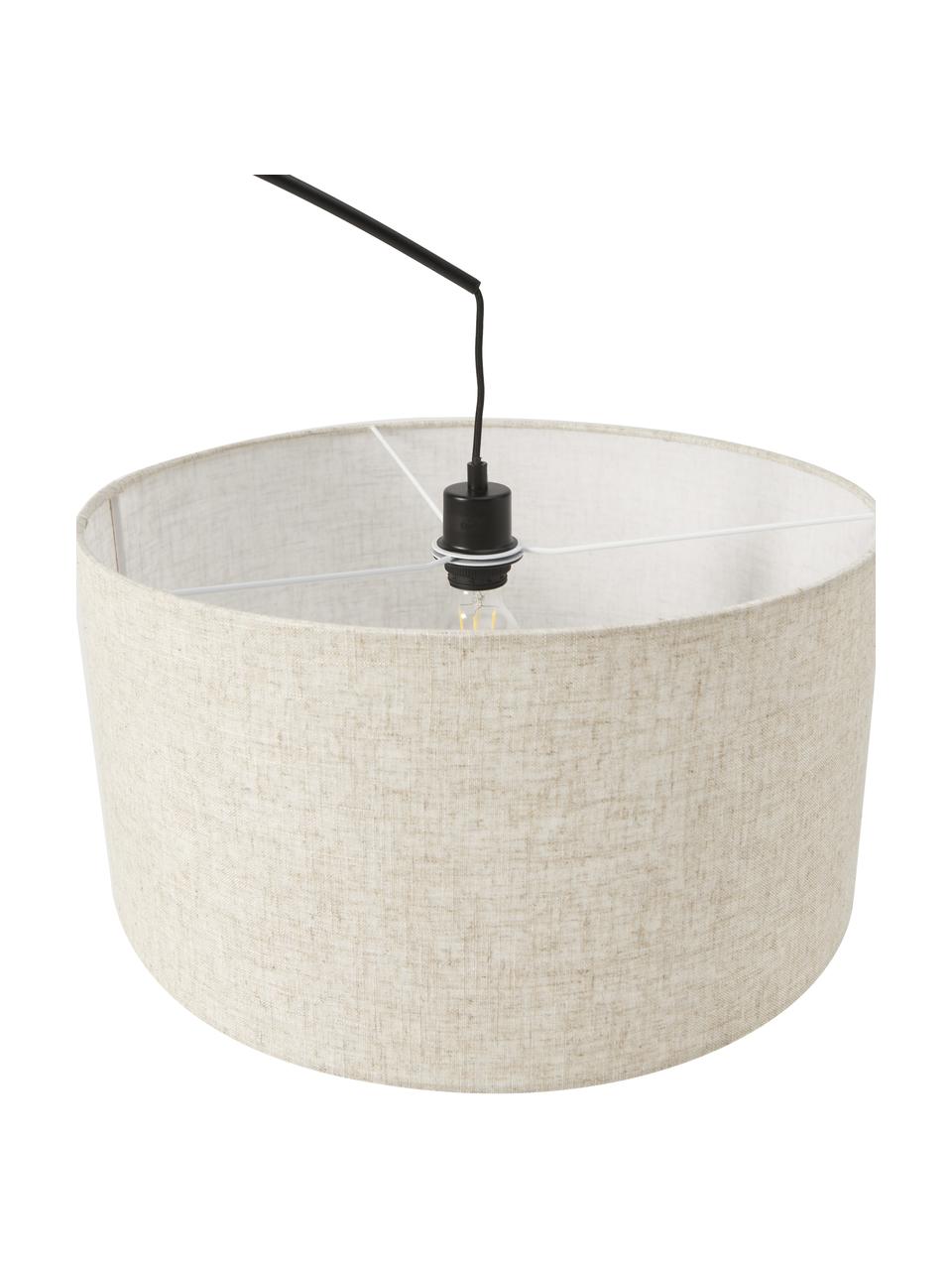 Grote booglamp Niels, Lampvoet: geborsteld metaal, Lampenkap: linnen, Lichtbeige, zwart, H 218 cm