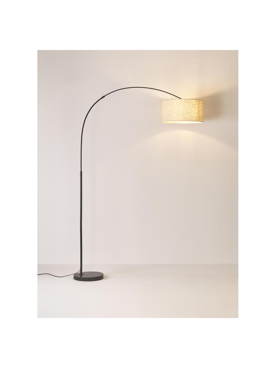 Grote booglamp Niels, Lampvoet: geborsteld metaal, Lampenkap: linnen, Lichtbeige, zwart, H 218 cm