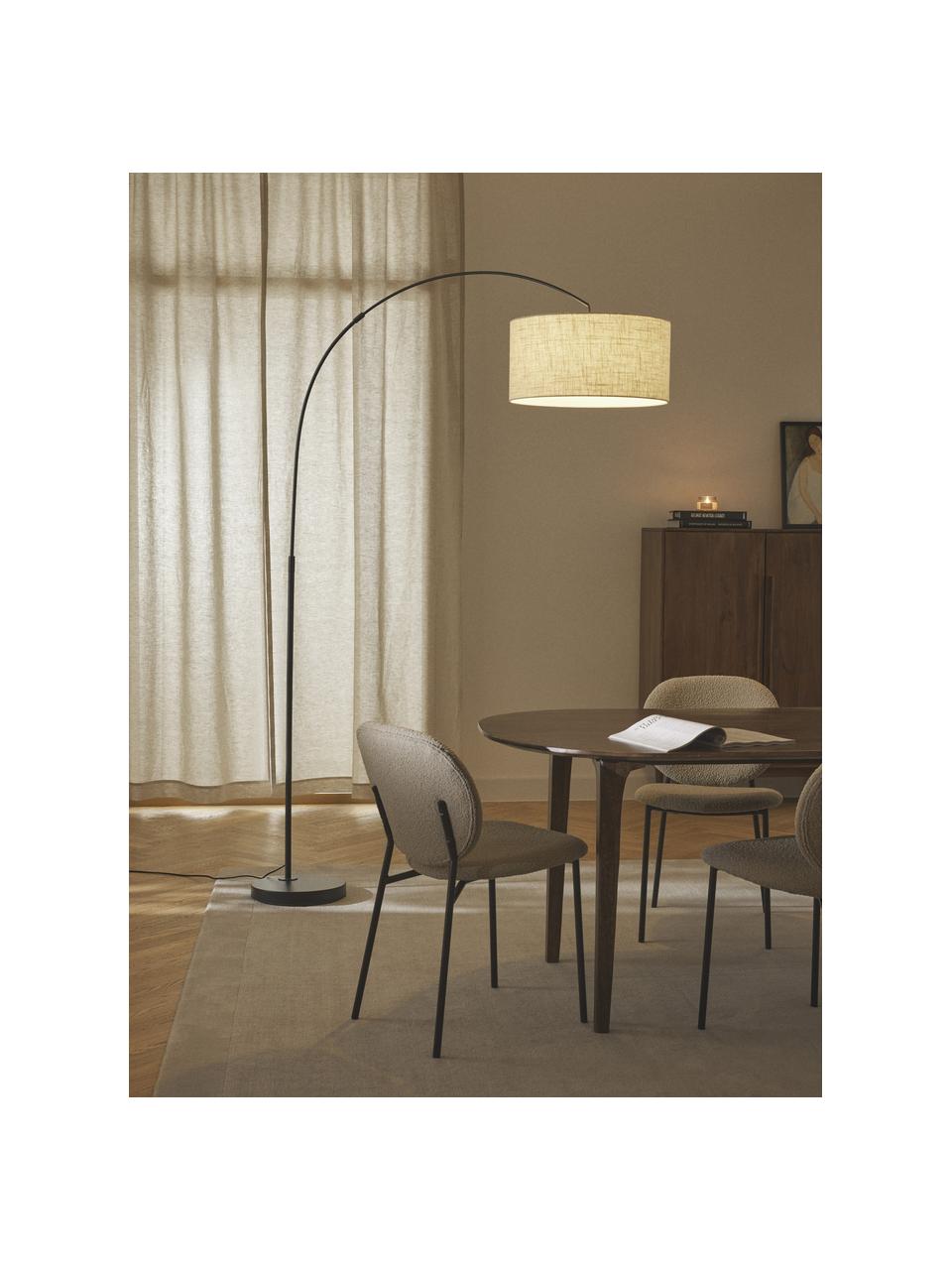 Lampada grande ad arco Niels, Base della lampada: metallo spazzolato, Paralume: lino, Beige chiaro, nero, Alt. 218 ml