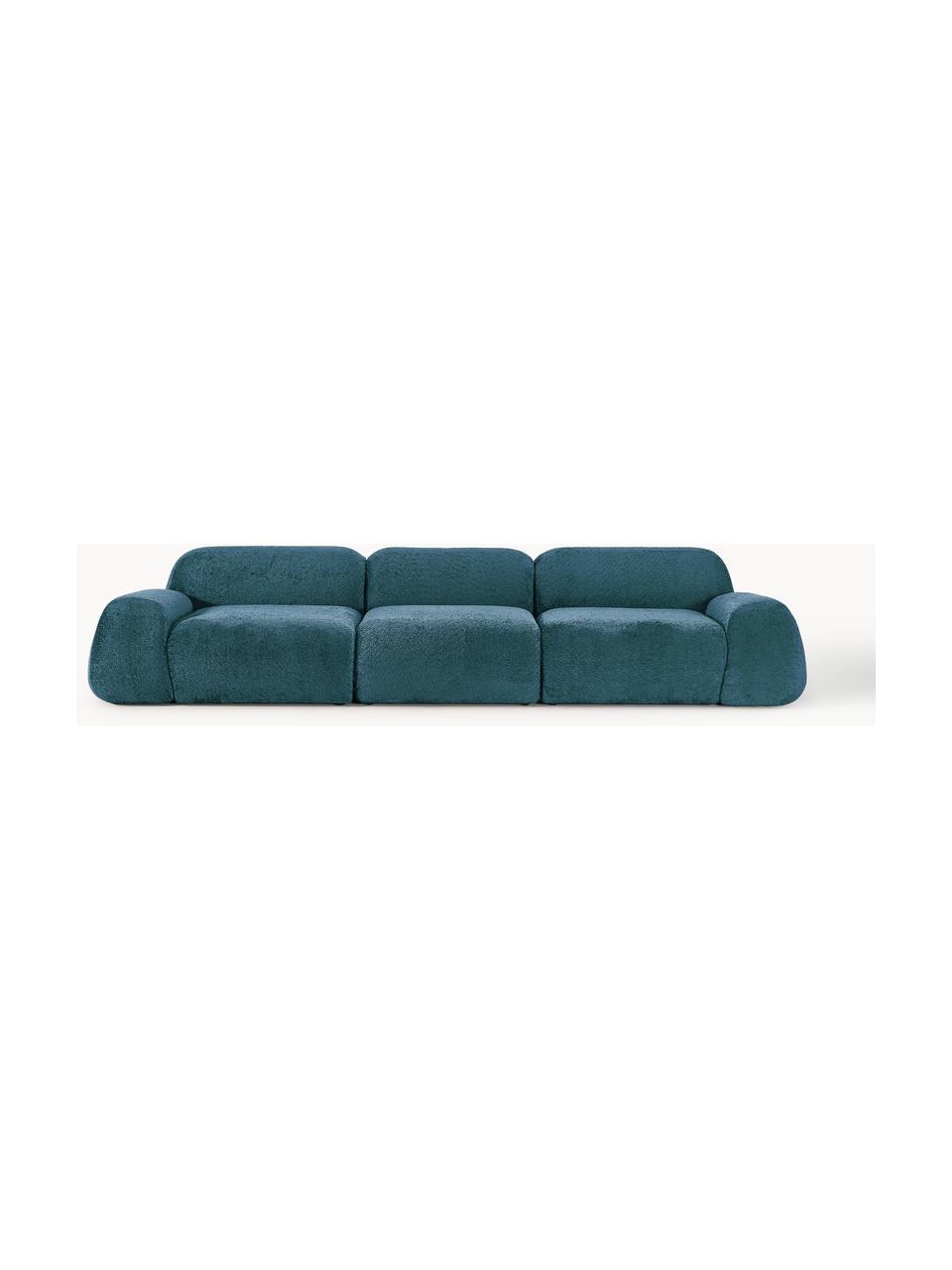 Modulares Sofa Wolke (4-Sitzer) aus Teddy-Bouclé, Bezug: Teddy-Bouclé (100 % Polye, Füße: Kunststoff Dieses Produkt, Teddy-Bouclé Petrol, B 343 x T 118 cm