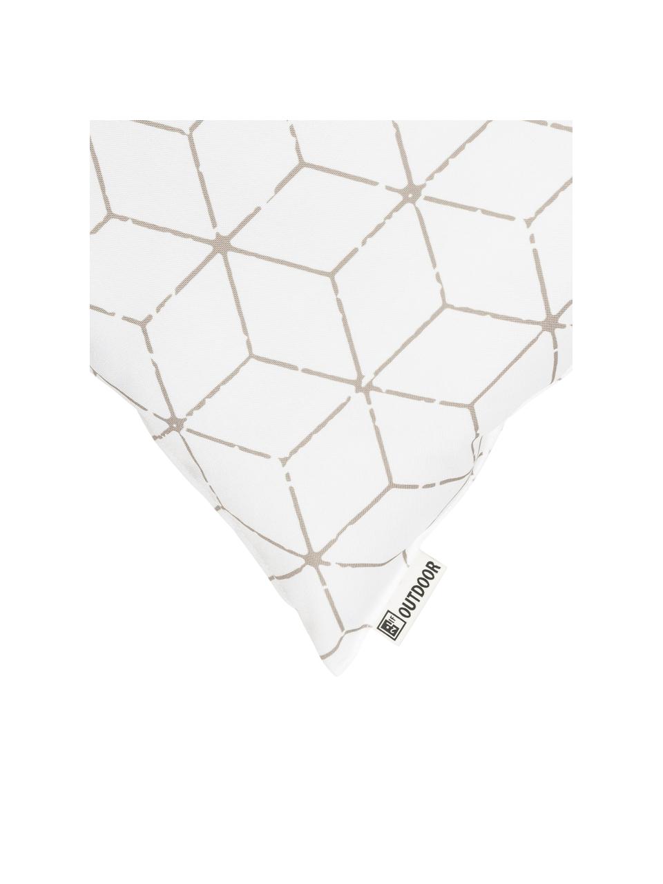 Coussin d'extérieur Cube, 100 % polyester, Blanc, beige, larg. 47 x long. 47 cm