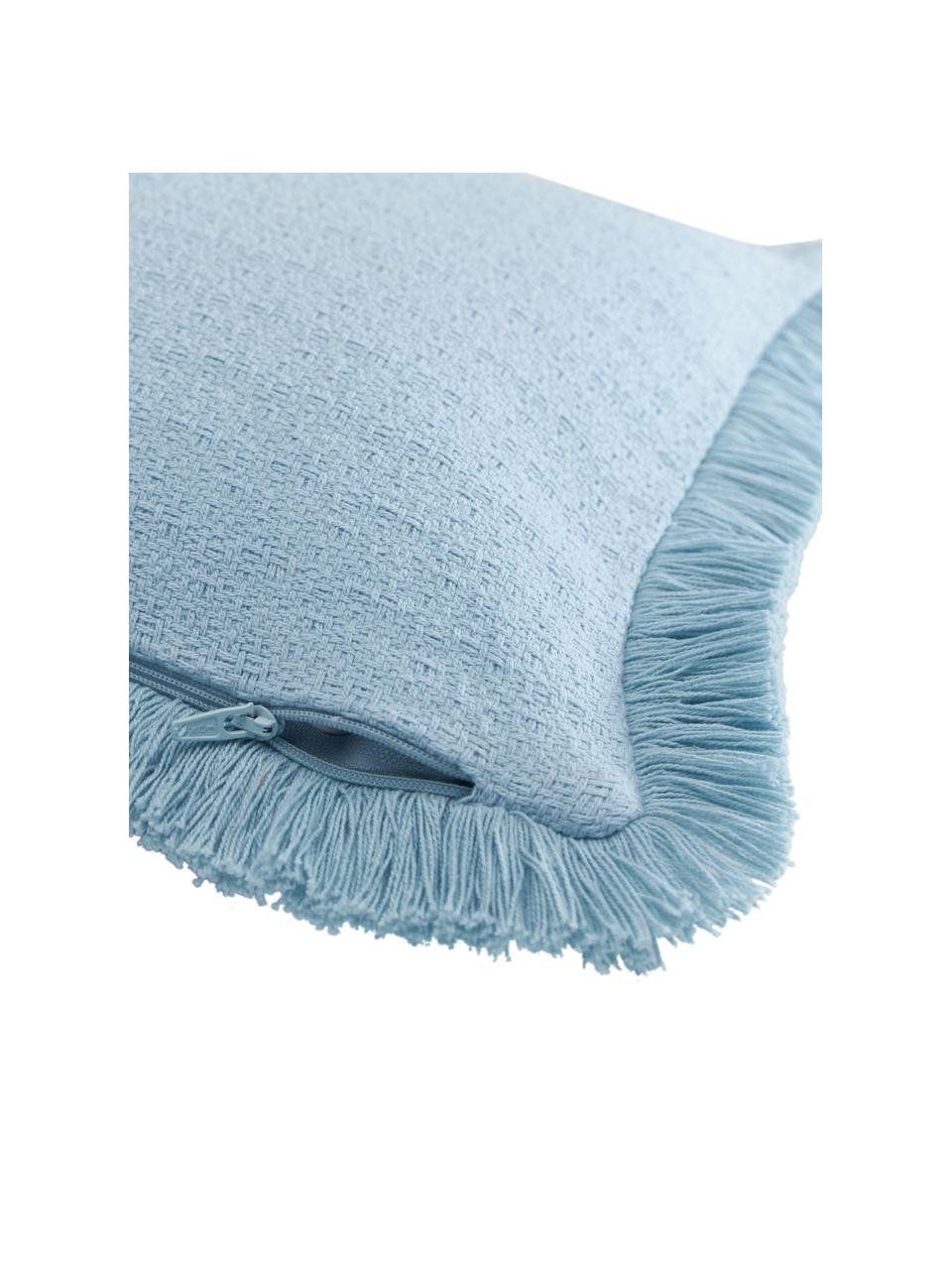 Funda de cojín de algodón con flecos Libi, 100% algodón, Azul, An 30 x L 50 cm