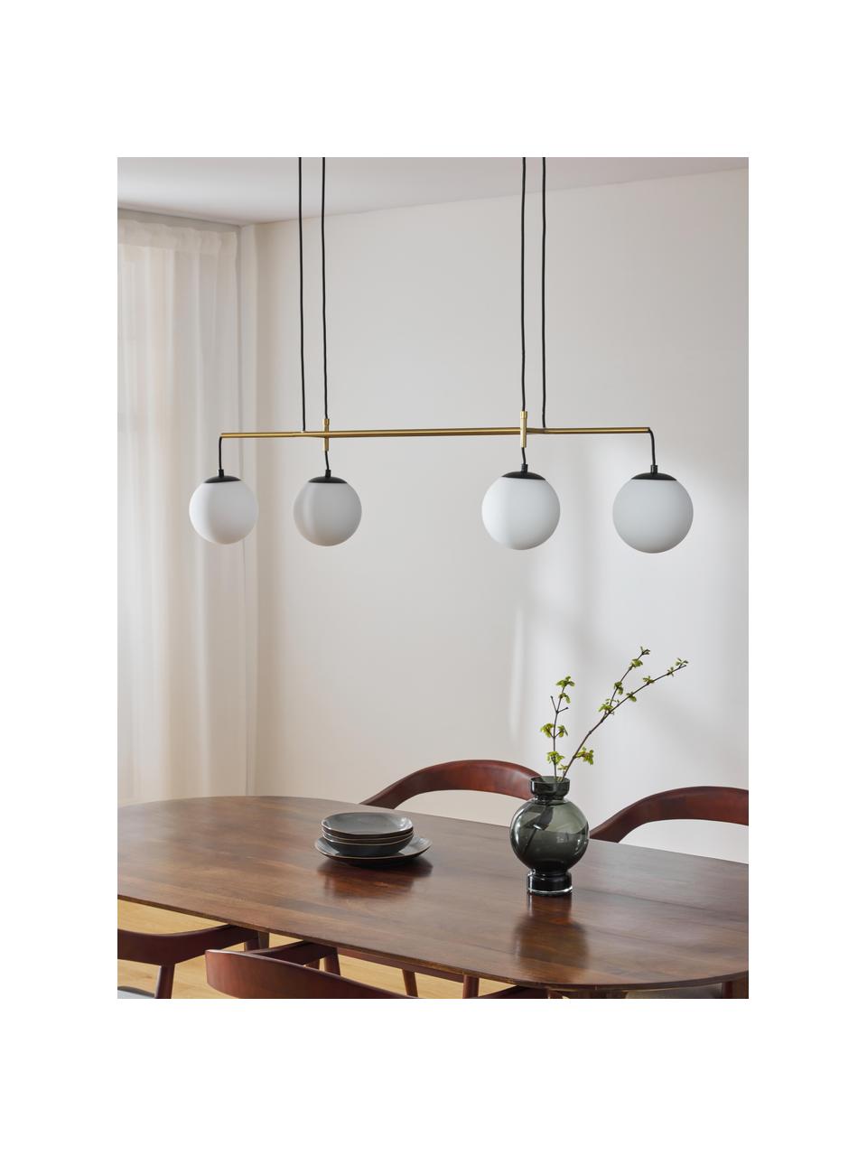 Grote hanglamp Flux, Lampenkap: opaalglas, Zwart, goudkleurig, B 127 x H 150 cm