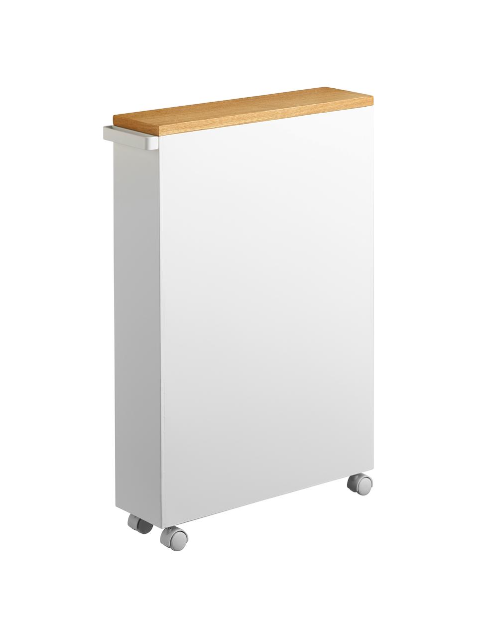 Étagère de salle de bain avec roulettes Tower, Blanc, bois clair, larg. 45 x haut. 68 cm
