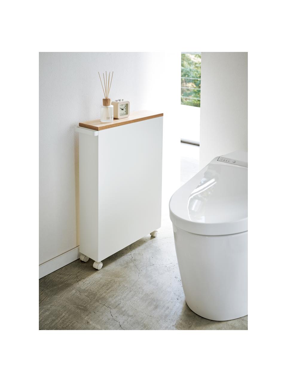 Étagère de salle de bain avec roulettes Tower, Blanc, bois clair, larg. 45 x haut. 68 cm