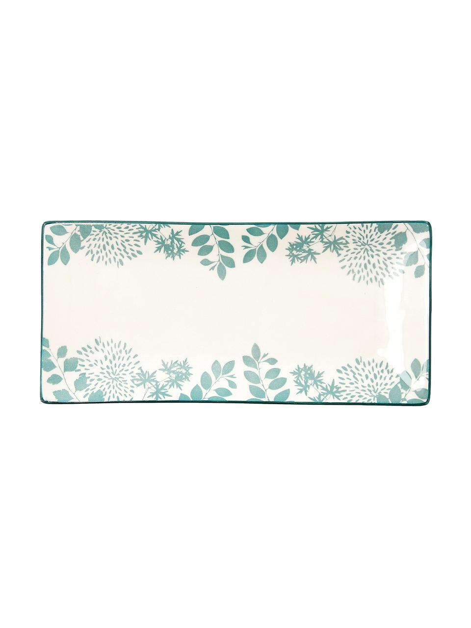 Bandeja de porcelana Botanic, Porcelana, Verde, blanco, L 26 x An 12 cm